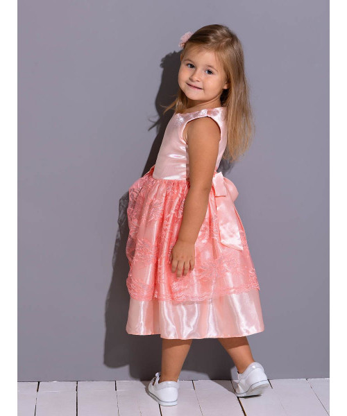 Персиковое нарядное платье для девочки 82613-ДН18