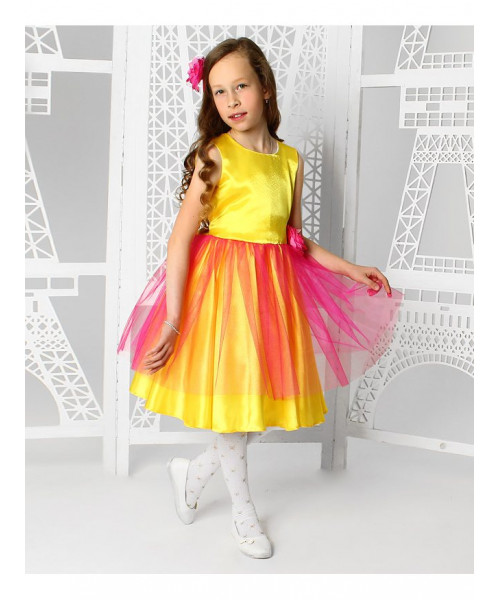 Жёлтое нарядное платье для девочки 82366-ДН19