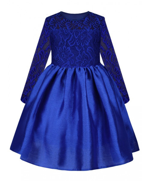 Нарядное синее платье для девочки с гипюром 84173-ДН19