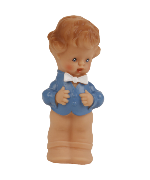 Виниловая игрушка-пищалка мальчик в голубом пиджаке с белой бабочкой 13 см