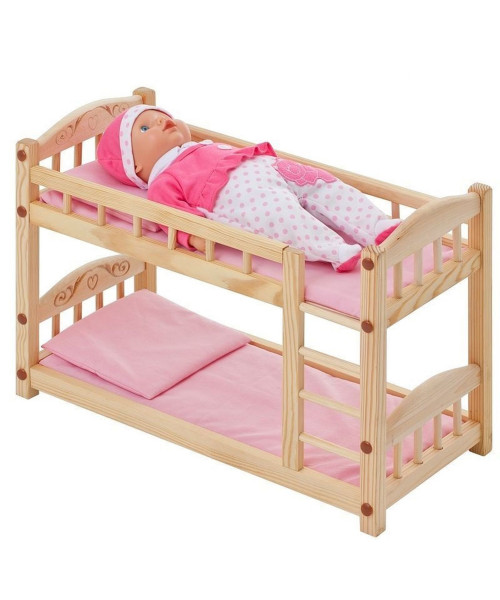 Двухъярусная кукольная кроватка из дерева, розовый текстиль