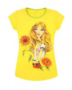 Жёлтая футболка для девочки с принтом 82551-ДЛС21