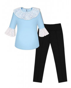 Школьная форма для девочки с голубым джемпером и черными брюками со стрелками