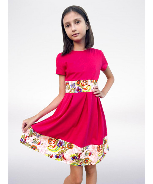 Платье для девочки красного цвета со складками 84813-ДЛ22