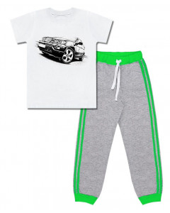 Спортивный комплект для мальчика с белой футболкой и серыми брюками