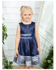 Нарядное тёмно-синее платье для девочки с белым гипюром 83324-ДН19