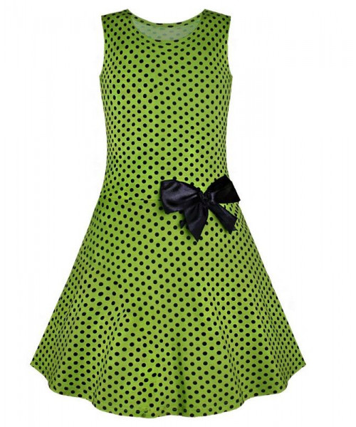Зеленое платье в горошек для девочки 79351-ДЛ7