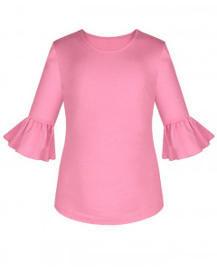 Розовый джемпер (блузка) для девочки с воланами. 84092-ДОШ21