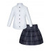 Школьный комплект для девочки с белой водолазкой (блузкой) с пуговочками и синей юбкой в клетку