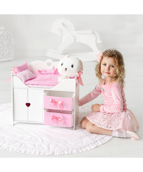 Кроватка-шкаф для кукол с постельным белье, цвет: белый