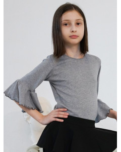 Джемпер (блузка) для девочки с воланами,серый 84096-ДШ22