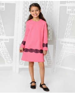 Розовое платье для девочки с гипюром 83033-ДО19