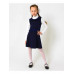 Школьный комплект для девочки с белой водолазкой (блузкой) и синим сарафаном с воротничком