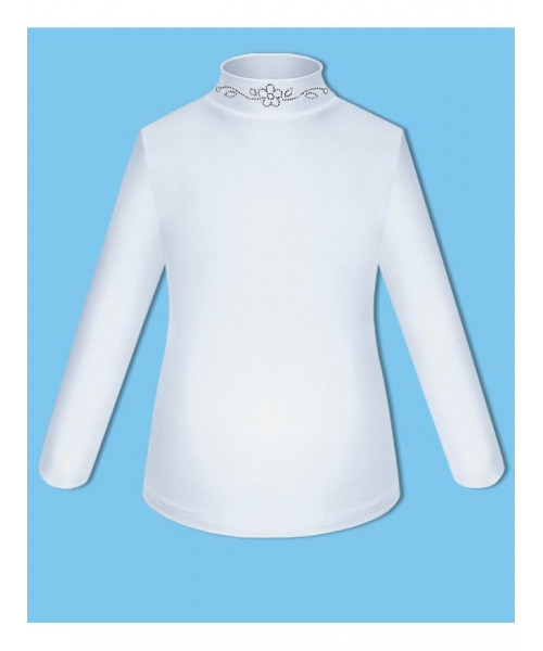 Школьный комплект для девочки с белой водолазкой (блузкой) и синим сарафаном с воротничком