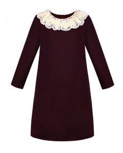 Бордовое школьное  платье с кружевным воротником 82334-ДШ19
