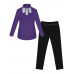 Школьный комплект для девочки  с фиолетовой водолазкой (блузкой) и черными брюками с бантом