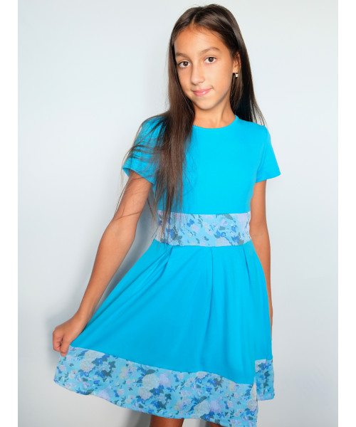 Платье бирюзовое для девочки с отдекой из шифона 84811-ДЛ22