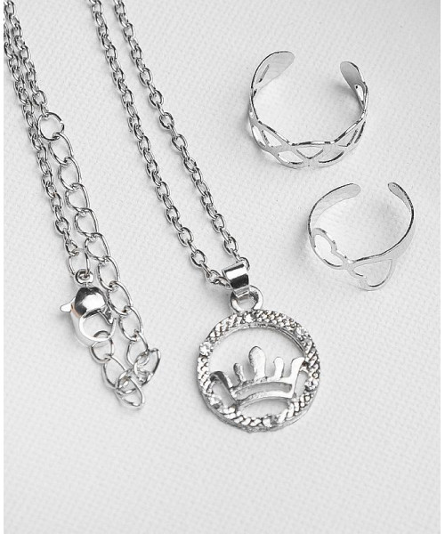 Набор детский Выбражулька 3 предмета: кулон 40 см, 2 кольца, корона, цвет белый в серебре 39232-ПБ21