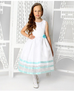 Белое нарядное платье для девочки с голубыми лентами 83751-ДН19