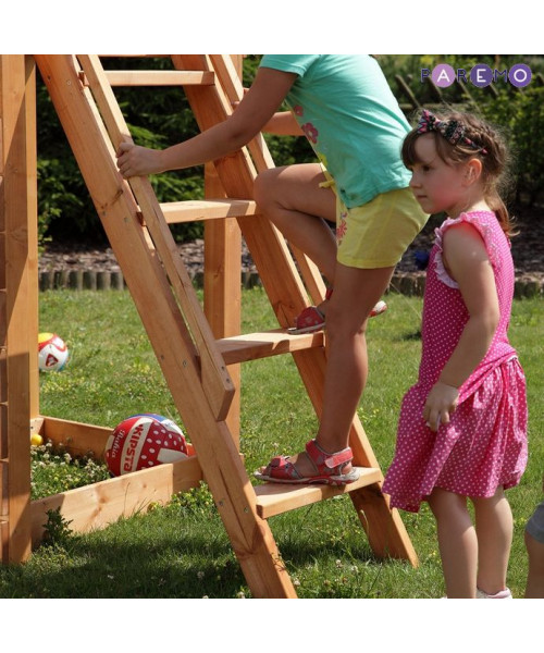 Набор для игровой площадки: детский домик с песочницей и 2скатной крышей, горкой и 2мя качелями