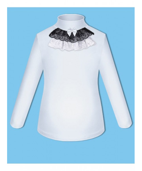 Школьная форма для девочки с белой водолазкой (блузкой) и черной юбкой с бантом и оборками