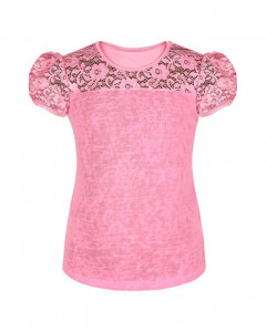 Розовая футболка (блузка) для девочки с гипюром 78774-ДШ19