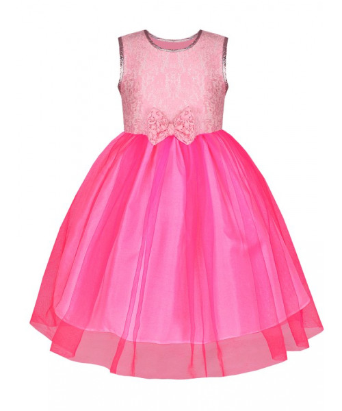 Розовое нарядное платье для девочки с гипюром и сеткой-вуалью 825113-ДН21
