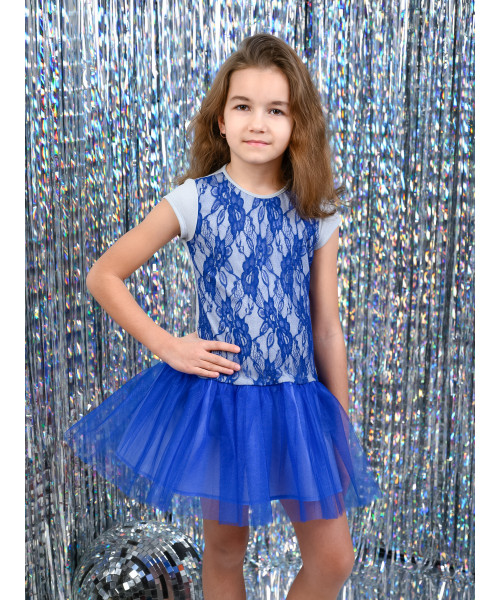 Платье для девочки с фатином,синий 83824-ДЛН22