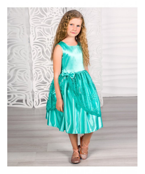 Бирюзовое нарядное платье для девочки 82614-ДН18