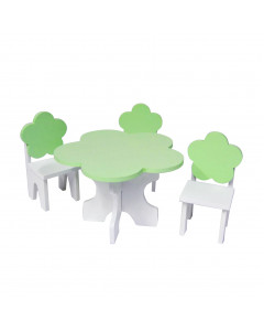 Набор мебели для кукол "Цветок": стол + стулья, цвет: белый/салатовый