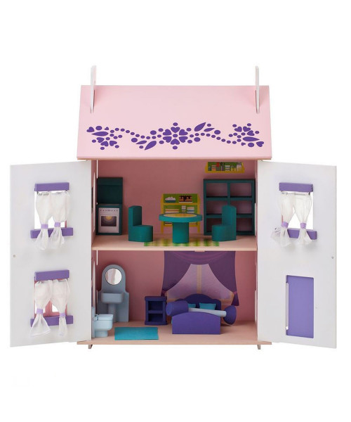 Деревянный кукольный домик Анастасия с 14 предметами мебели