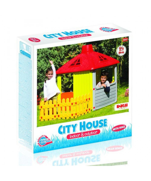 Игровой домик для улицы Городской дом с ограждением