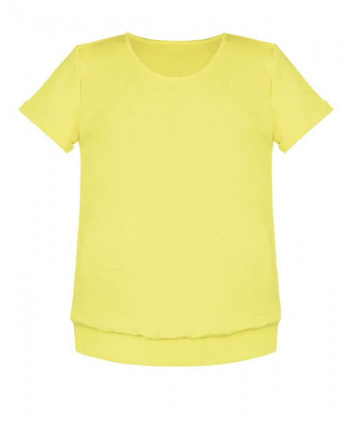 Жёлтая футболка для девочки с поясом и манжетами 84852-ДЛШ21
