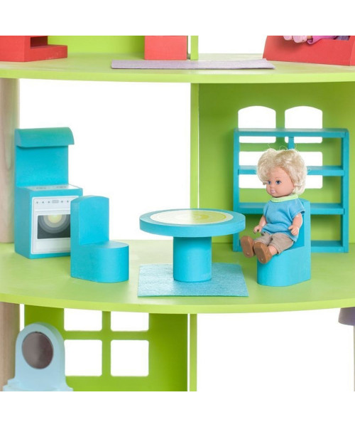 Трехэтажный домик для кукол Фиолент с 14 предметами мебели