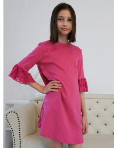 Малиное платье с гипюром для девочки 83533-ДШ22