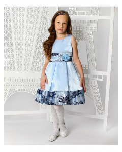 Нарядное голубое платье с гипюром для девочки 83329-ДН19