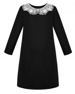 Чёрное школьное платье для девочки с кружевным воротником 82338-ДШ19