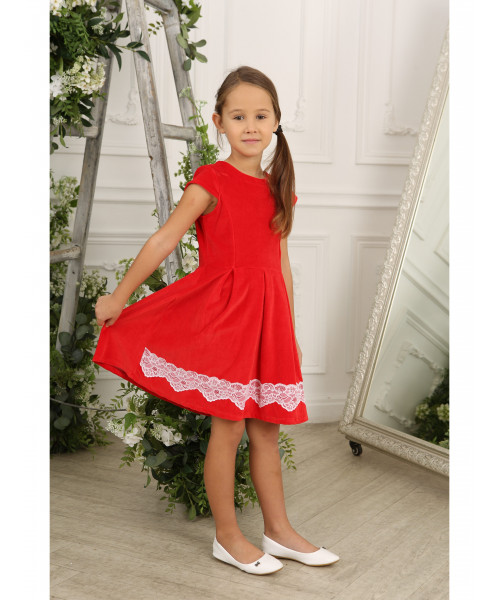 Красное платье с гипюром для девочки 80904-ДН21