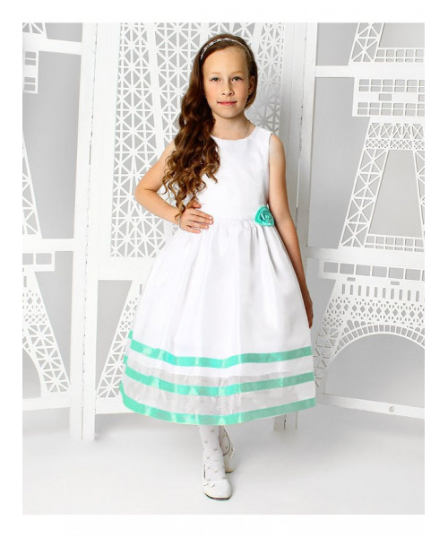 Нарядное белое платье с лентами для девочки 83754-ДН19