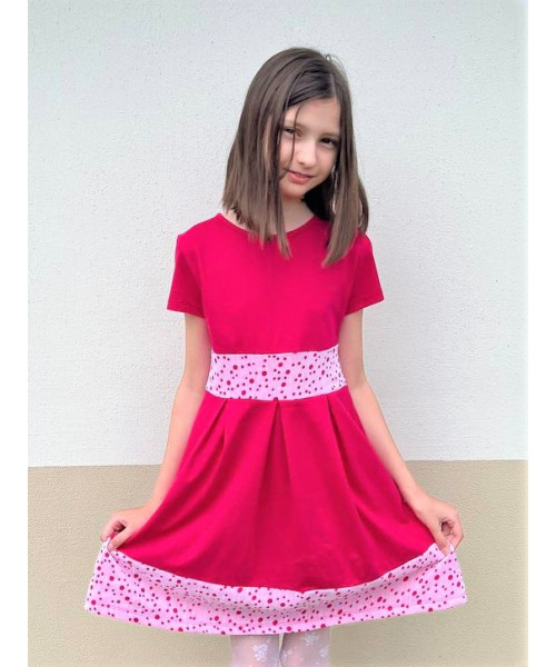 Платье малиновое для девочки в горох 84816-ДЛ22