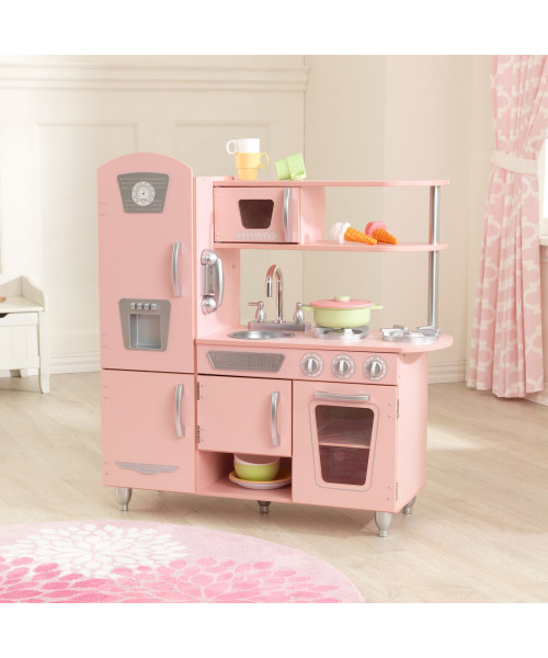 Кухня детская из дерева Винтаж, цвет Розовый (Pink Vintage Kitchen)