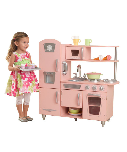 Кухня детская из дерева Винтаж, цвет Розовый (Pink Vintage Kitchen)
