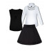 Школьная форма для девочки с белой водолазкой (блузкой) жабо, черным жилетом и брюками