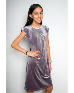 Нарядное бархатное платье для девочки серого цвета 76325-ДН22