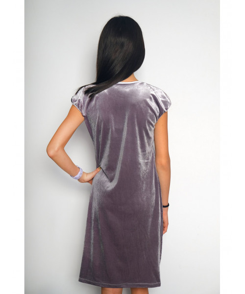 Нарядное бархатное платье для девочки серого цвета 76325-ДН22