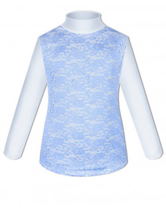 Белая водолазка (блузка) для девочки с голубым гипюром 83896-ДНШ19