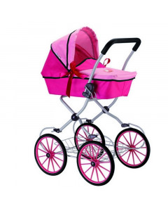 Классическая кукольная коляска на больших колесах цвет фуксия+розовый
