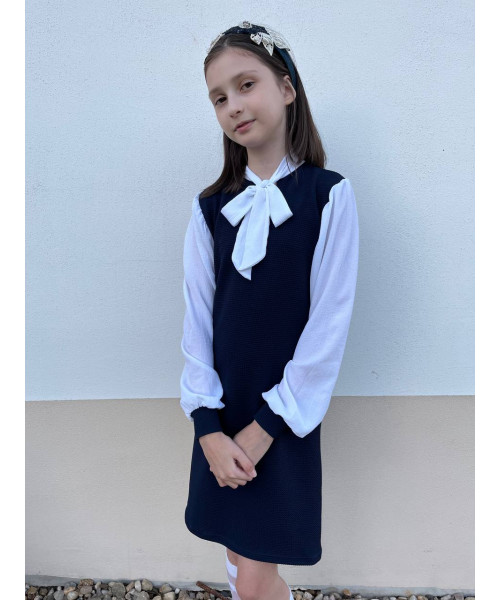 Школьное синее платье для девочки с креп-шифоном 85121-ДШ22