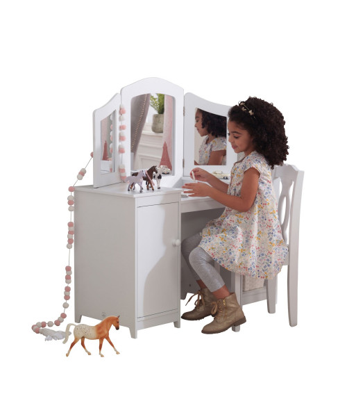 Белый деревянный туалетный столик (трельяж) для девочек Делюкс (Deluxe Vanity & Chair)
