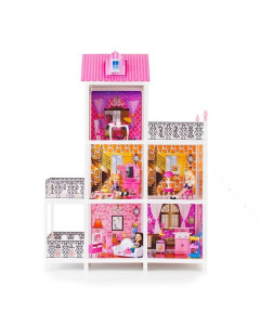 3-этажный кукольный дом с 5 комнатами, мебелью и 3 куклами в наборе